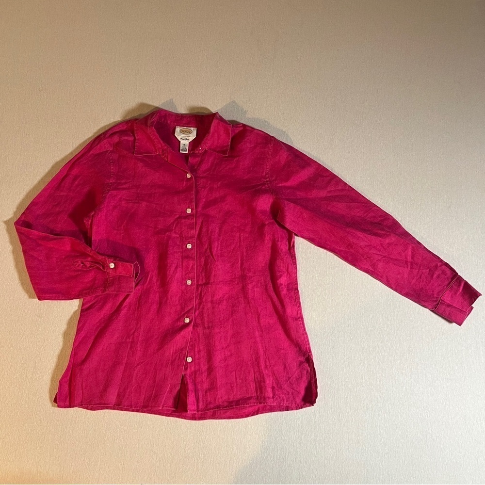 Talbots Vintage 100% Irish Linen Hot Pink Long Sleeve Button Down Top, Size 10